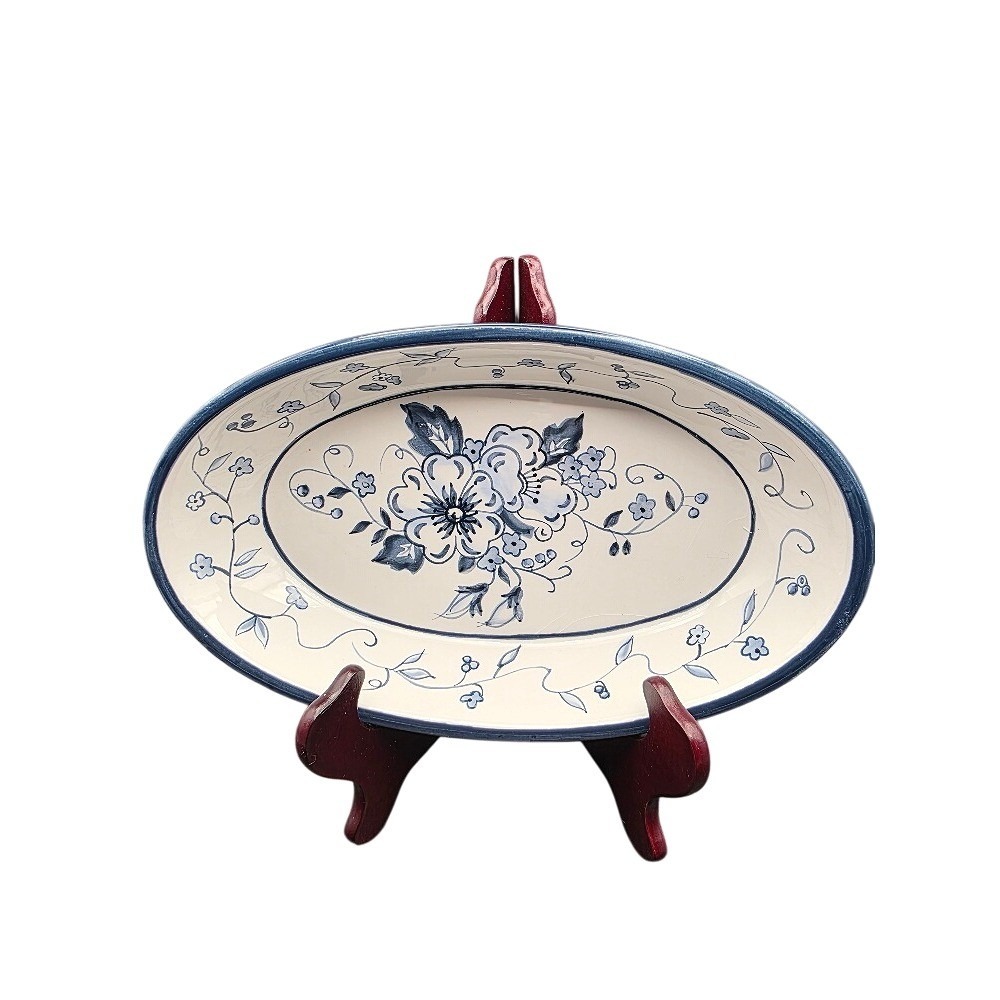 Lang‎ Floral Blues Earthenware Oval Serving Dish Blue White